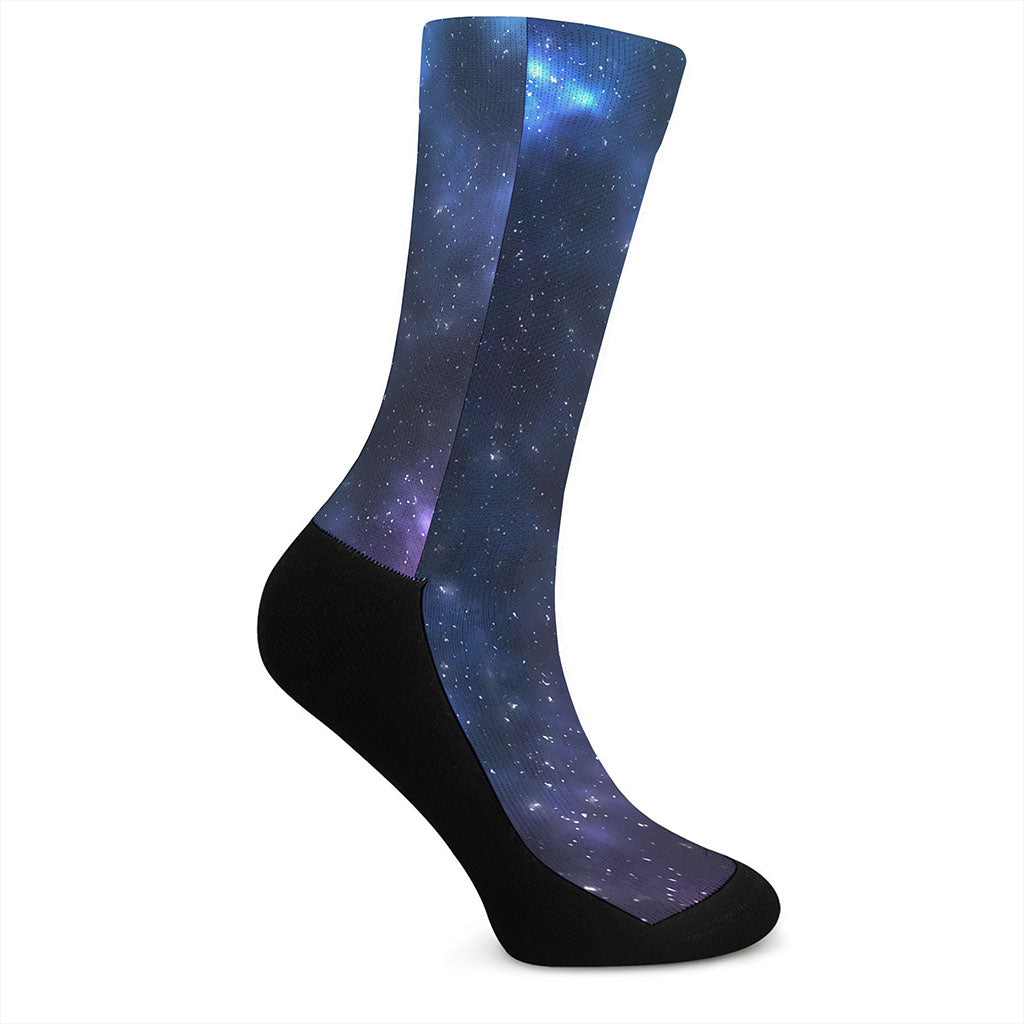 Blue Purple Cosmic Galaxy Space Print Crew Socks