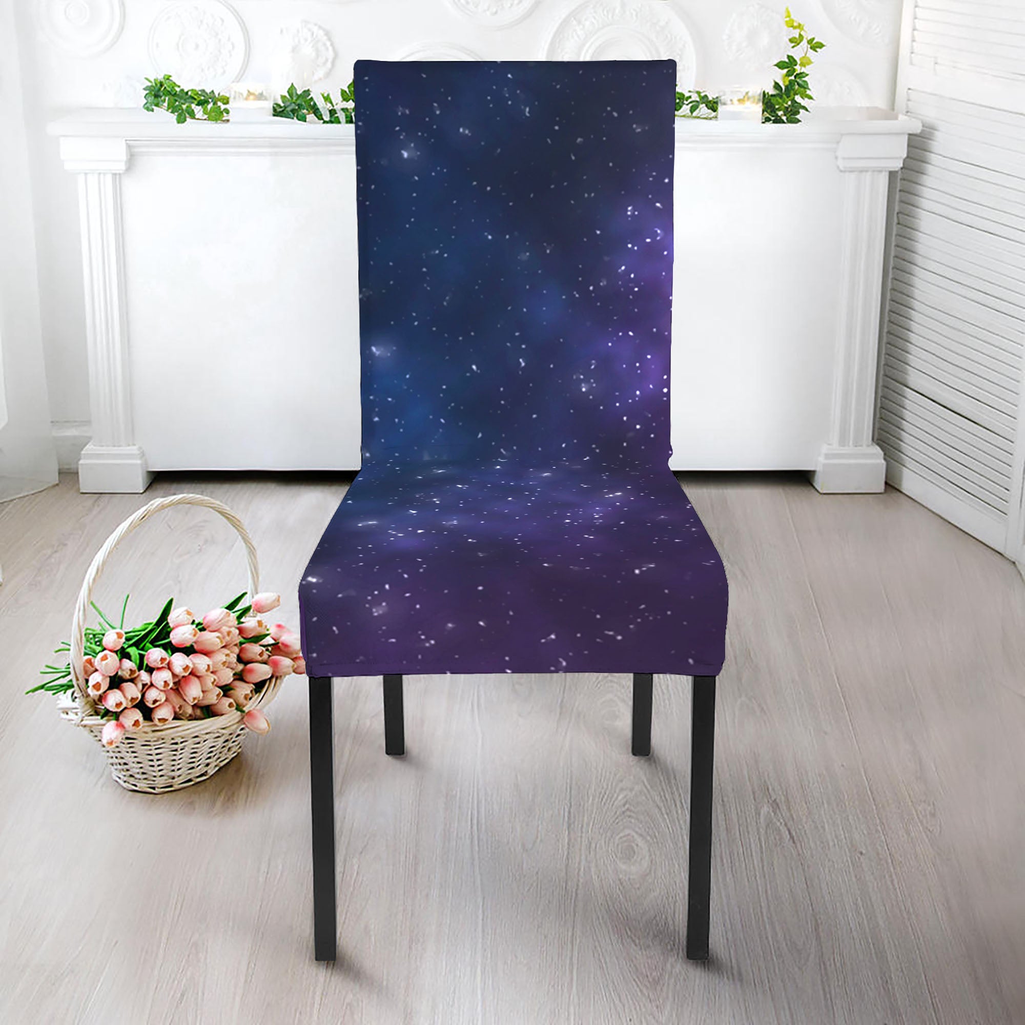 Blue Purple Cosmic Galaxy Space Print Dining Chair Slipcover