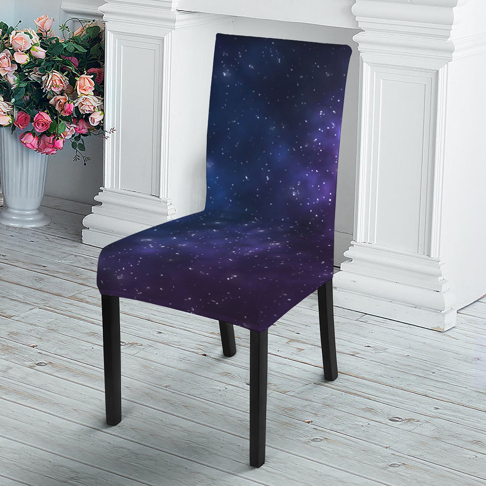 Blue Purple Cosmic Galaxy Space Print Dining Chair Slipcover