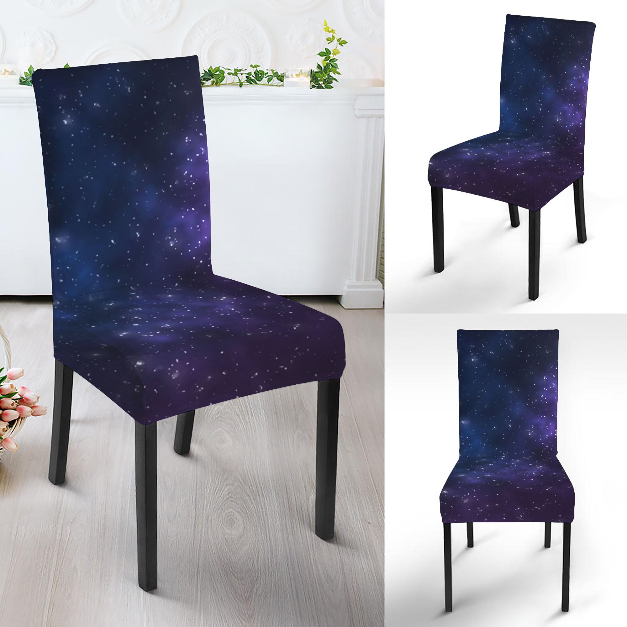 Blue Purple Cosmic Galaxy Space Print Dining Chair Slipcover