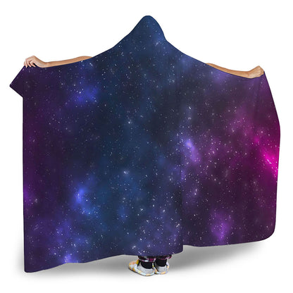 Blue Purple Cosmic Galaxy Space Print Hooded Blanket