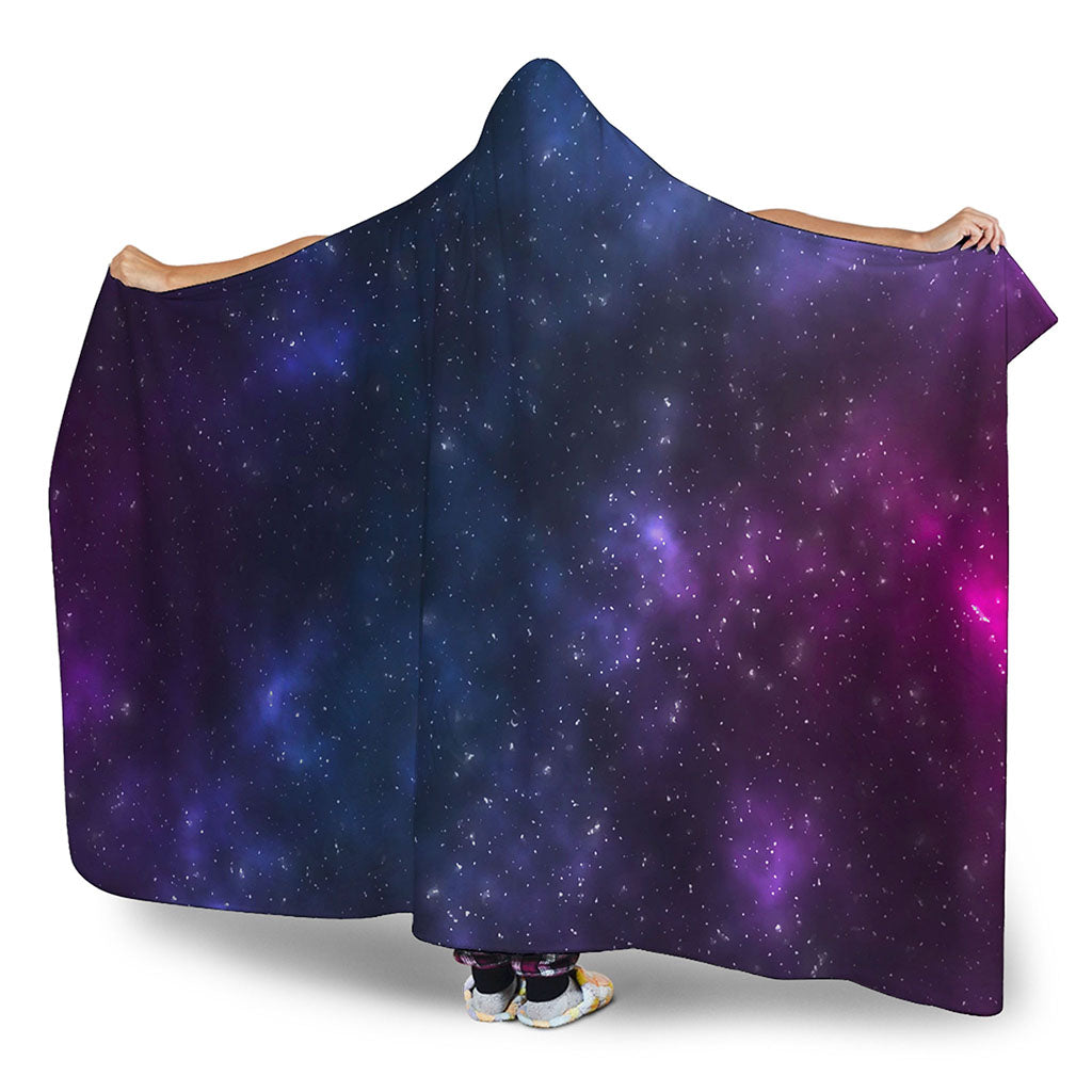 Blue Purple Cosmic Galaxy Space Print Hooded Blanket