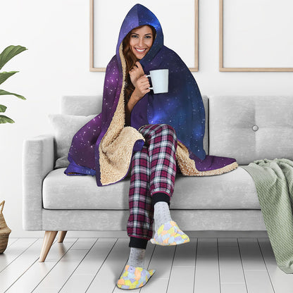 Blue Purple Cosmic Galaxy Space Print Hooded Blanket