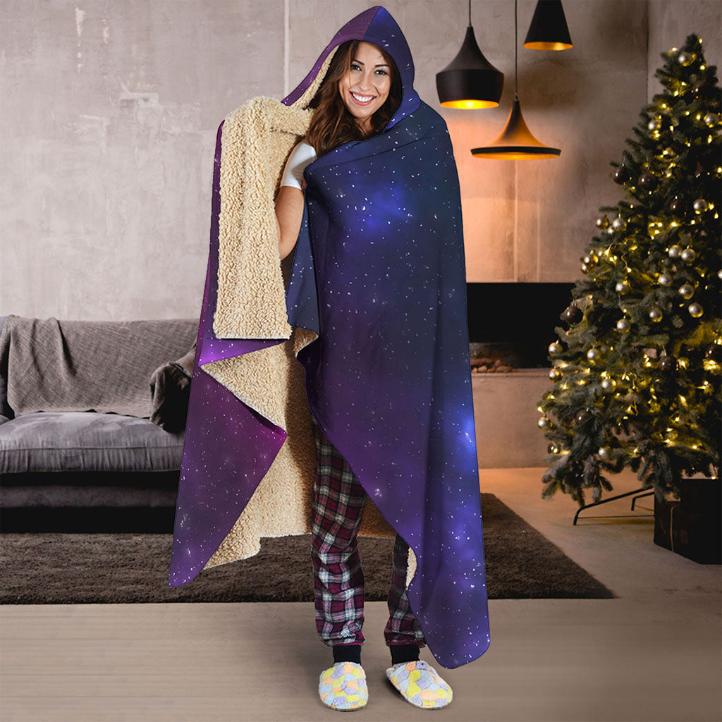 Blue Purple Cosmic Galaxy Space Print Hooded Blanket