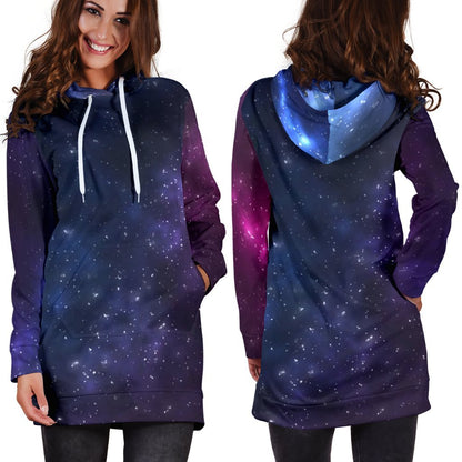 Blue Purple Cosmic Galaxy Space Print Hoodie Dress GearFrost