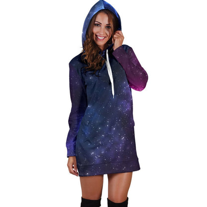 Blue Purple Cosmic Galaxy Space Print Hoodie Dress GearFrost