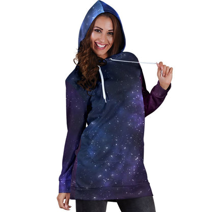 Blue Purple Cosmic Galaxy Space Print Hoodie Dress GearFrost