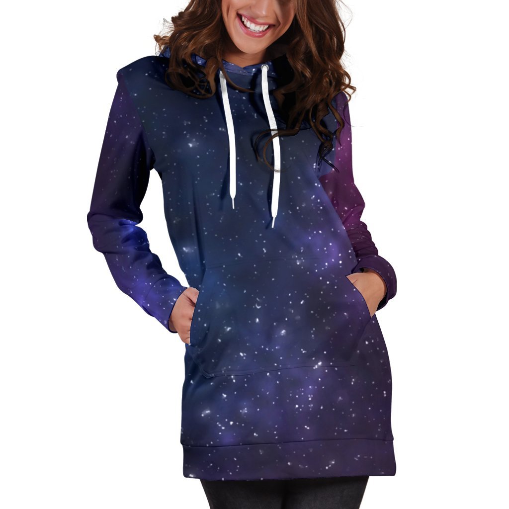 Blue Purple Cosmic Galaxy Space Print Hoodie Dress GearFrost