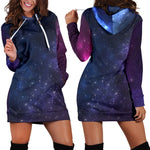 Blue Purple Cosmic Galaxy Space Print Hoodie Dress GearFrost