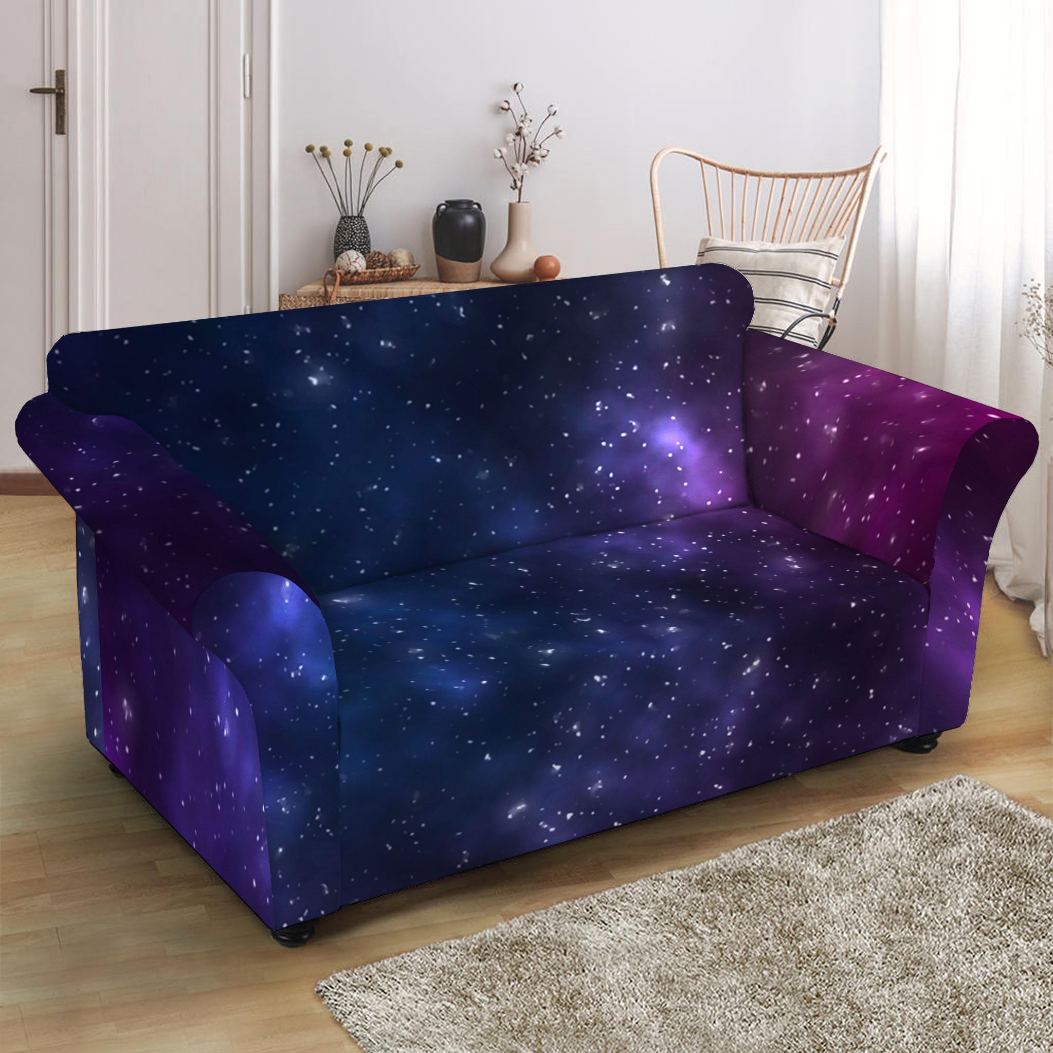 Blue Purple Cosmic Galaxy Space Print Loveseat Slipcover