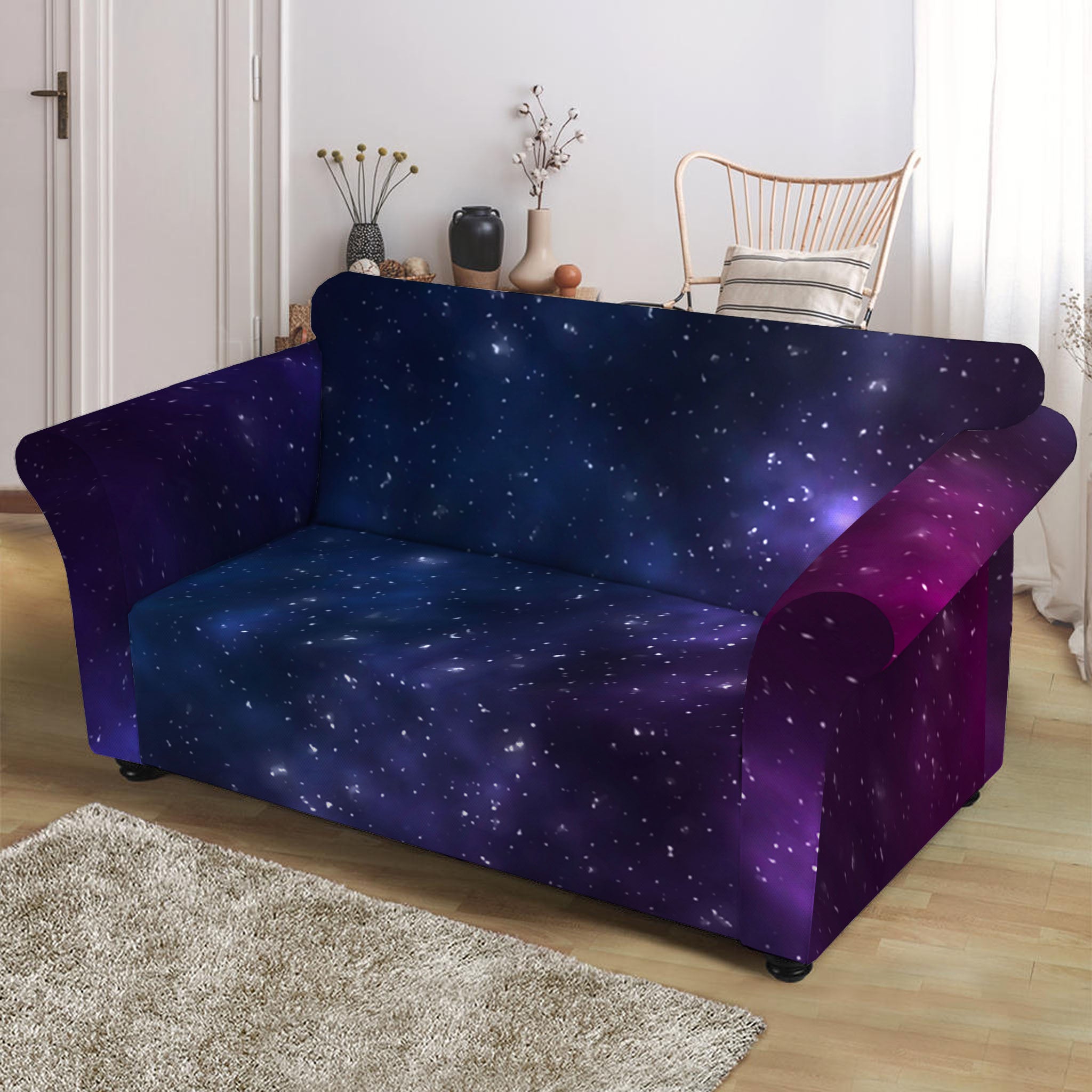 Blue Purple Cosmic Galaxy Space Print Loveseat Slipcover