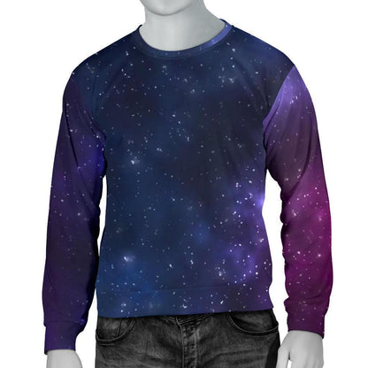 Blue Purple Cosmic Galaxy Space Print Men's Crewneck Sweatshirt GearFrost