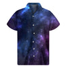 Blue Purple Cosmic Galaxy Space Print Men's Short Sleeve Shirt