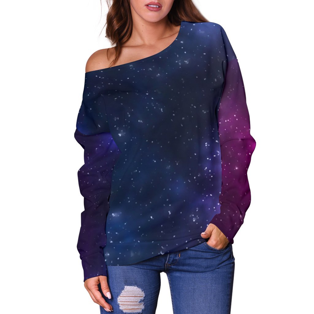 Blue Purple Cosmic Galaxy Space Print Off Shoulder Sweatshirt GearFrost