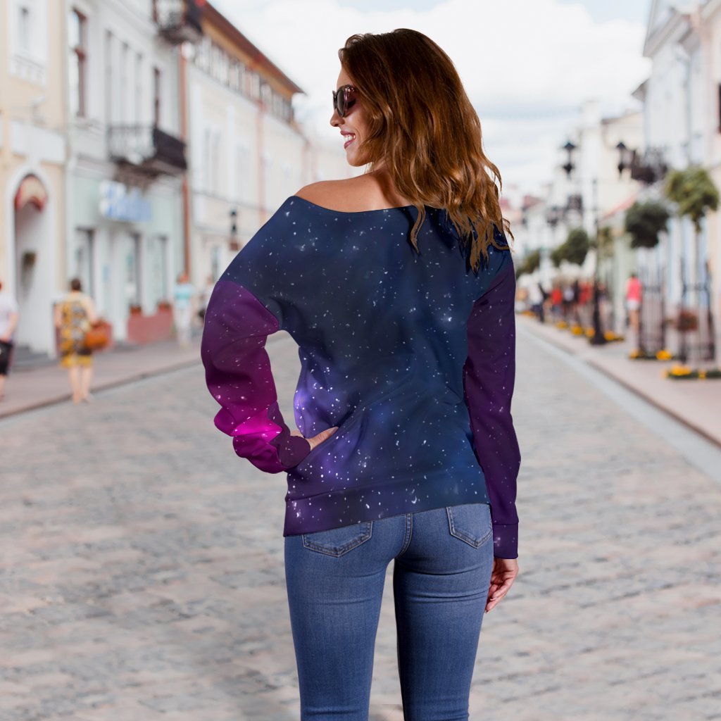 Blue Purple Cosmic Galaxy Space Print Off Shoulder Sweatshirt GearFrost