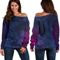 Blue Purple Cosmic Galaxy Space Print Off The Shoulder Sweatshirt