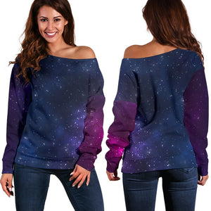 Blue Purple Cosmic Galaxy Space Print Off Shoulder Sweatshirt GearFrost