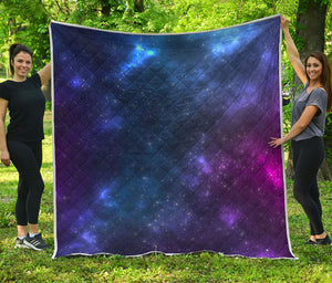 Blue Purple Cosmic Galaxy Space Print Quilt