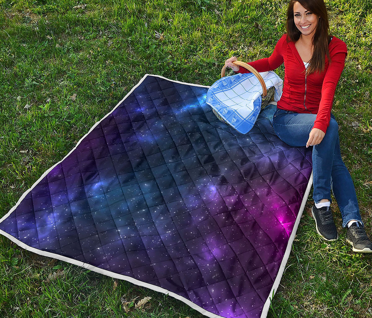 Blue Purple Cosmic Galaxy Space Print Quilt