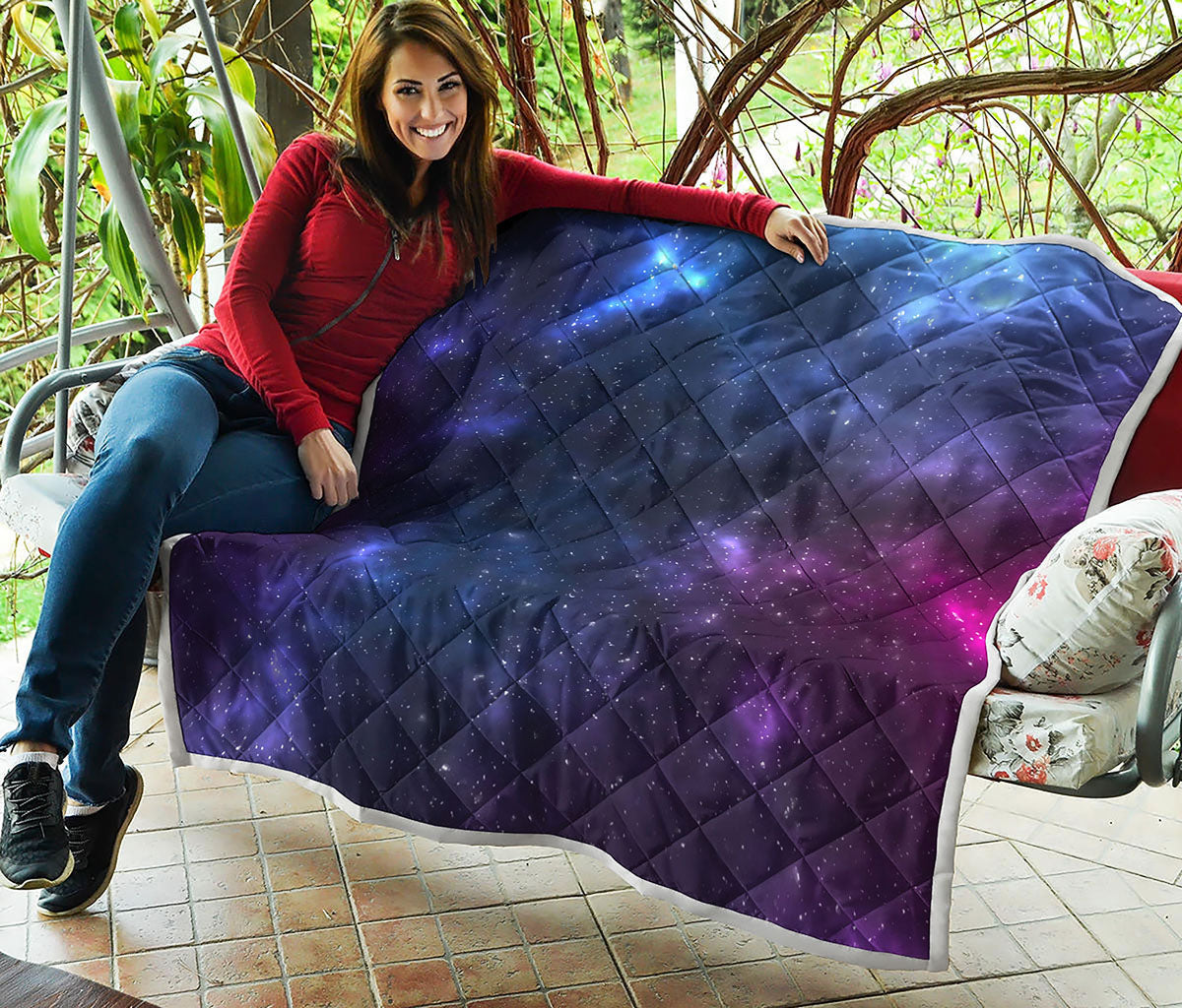 Blue Purple Cosmic Galaxy Space Print Quilt