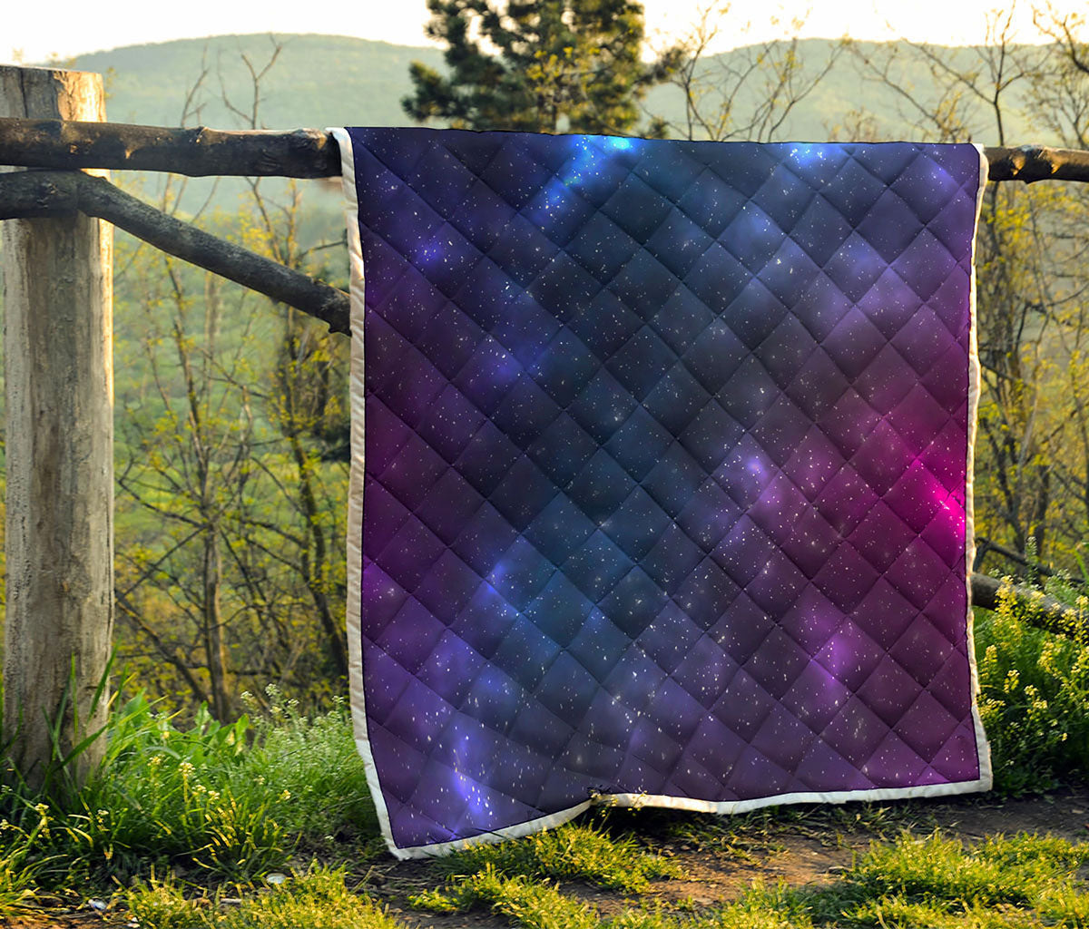 Blue Purple Cosmic Galaxy Space Print Quilt