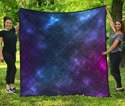 Blue Purple Cosmic Galaxy Space Print Quilt