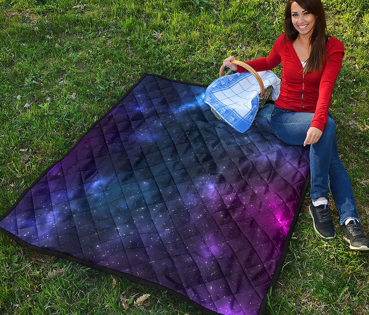 Blue Purple Cosmic Galaxy Space Print Quilt