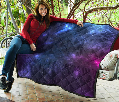 Blue Purple Cosmic Galaxy Space Print Quilt