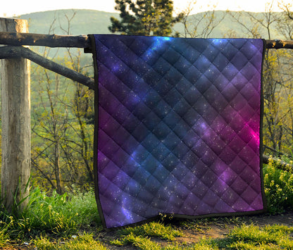 Blue Purple Cosmic Galaxy Space Print Quilt