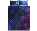 Blue Purple Cosmic Galaxy Space Print Quilt Bed Set