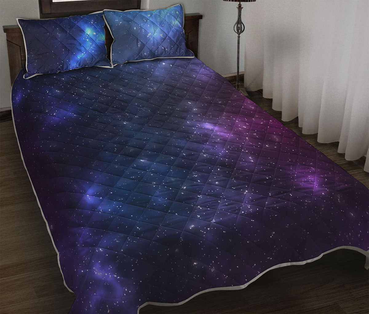Blue Purple Cosmic Galaxy Space Print Quilt Bed Set