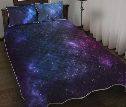 Blue Purple Cosmic Galaxy Space Print Quilt Bed Set