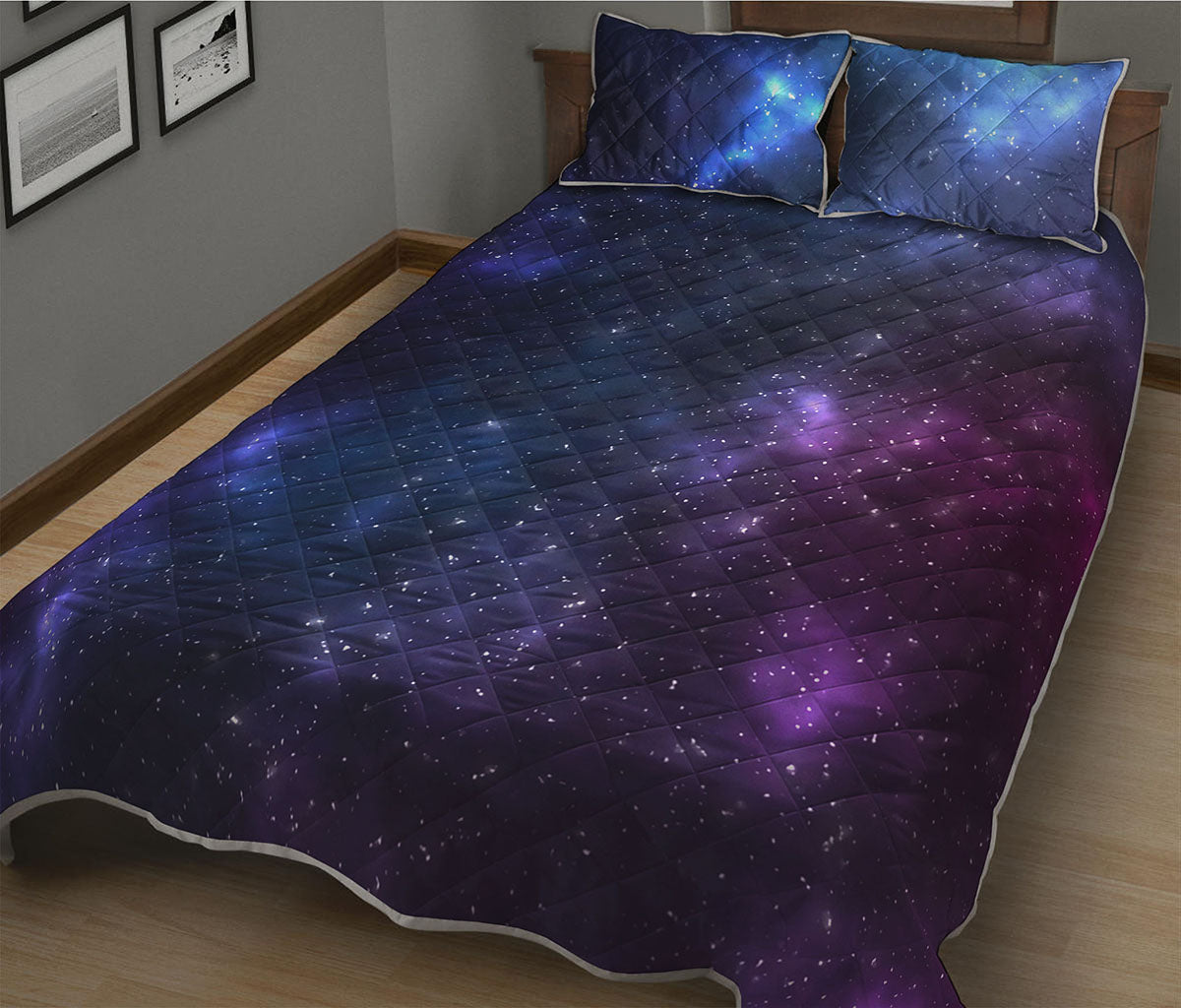 Blue Purple Cosmic Galaxy Space Print Quilt Bed Set