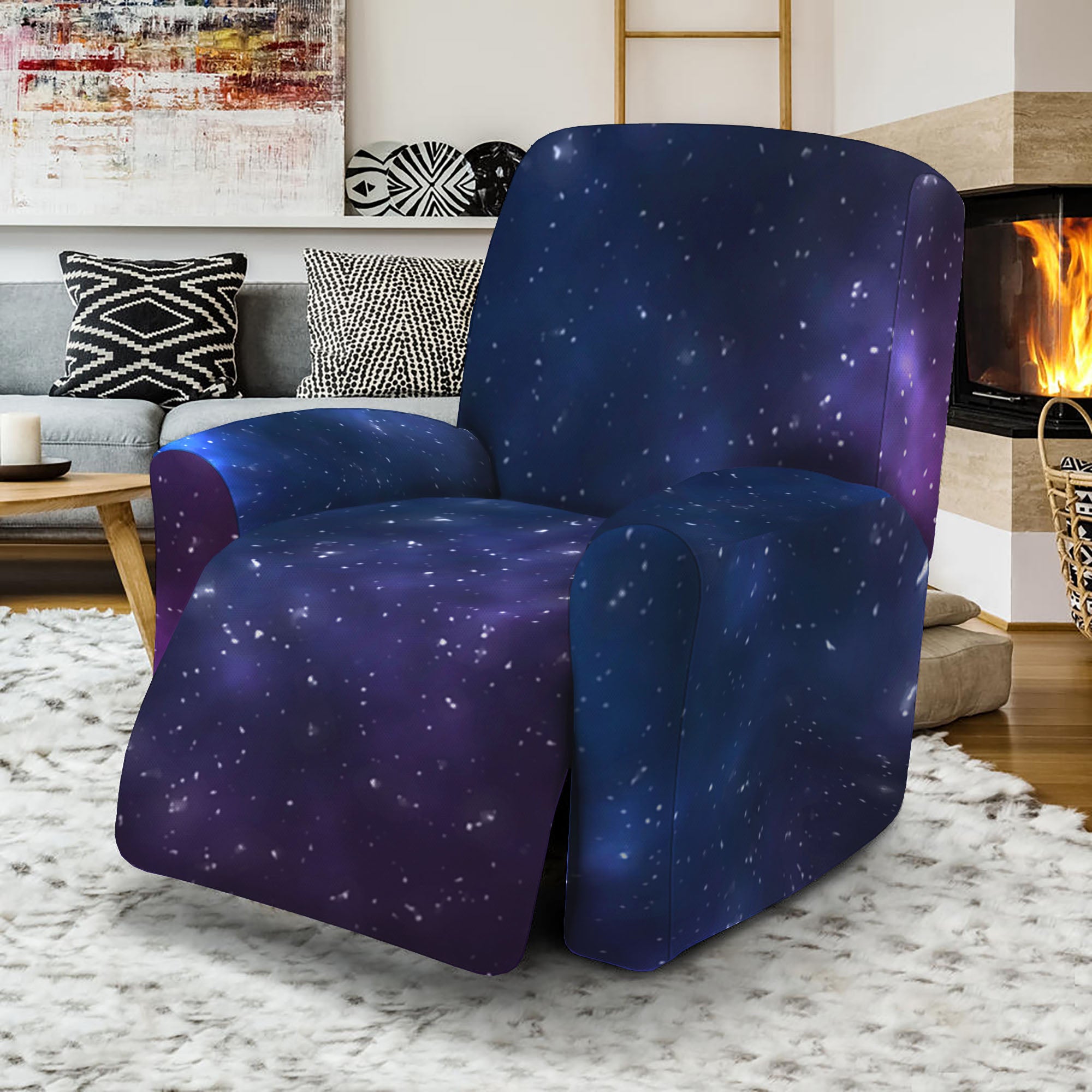 Blue Purple Cosmic Galaxy Space Print Recliner Slipcover