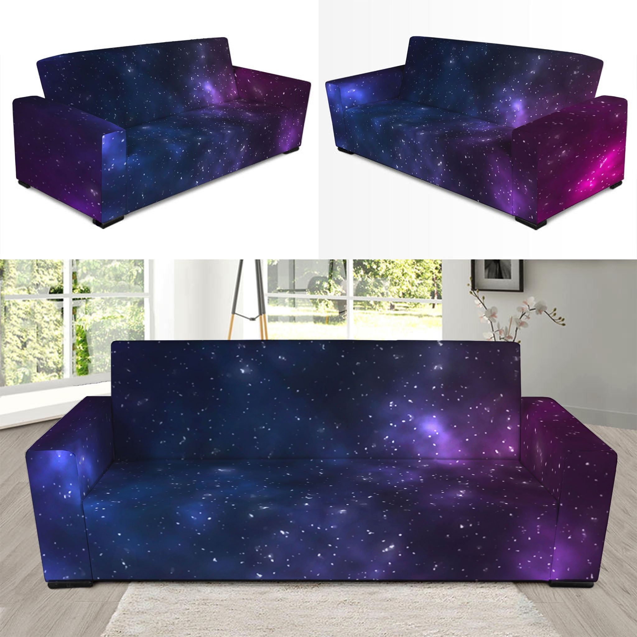 Blue Purple Cosmic Galaxy Space Print Sofa Slipcover