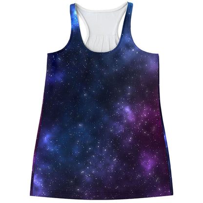 Blue Purple Cosmic Galaxy Space Print Women's Racerback Tank Top
