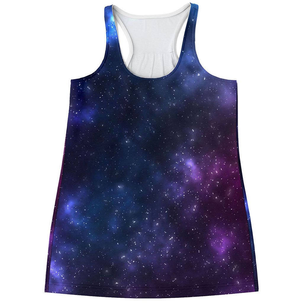 Blue Purple Cosmic Galaxy Space Print Women's Racerback Tank Top