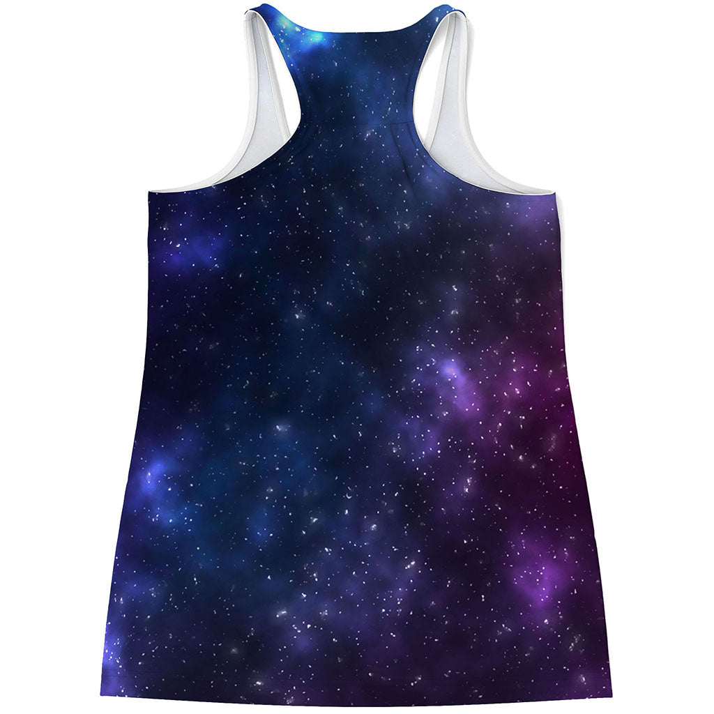 Blue Purple Cosmic Galaxy Space Print Women's Racerback Tank Top