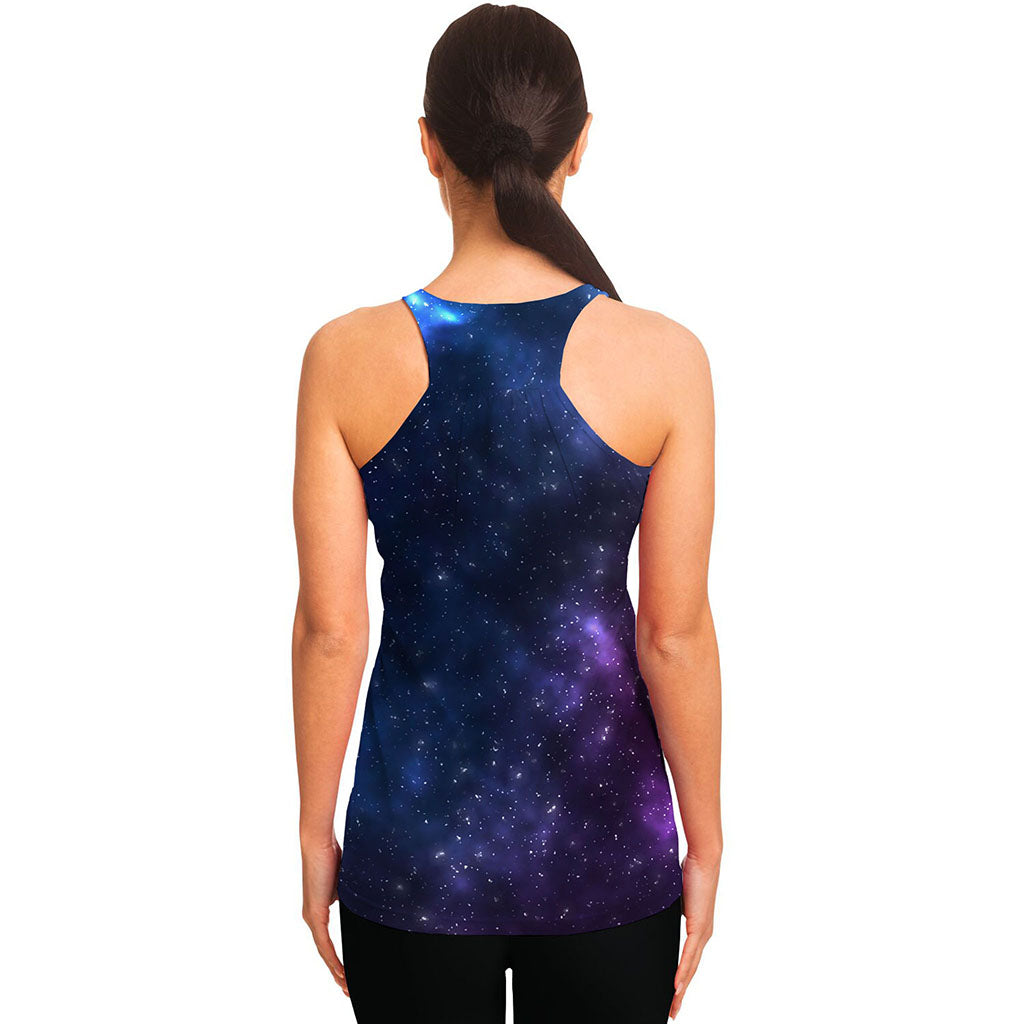 Blue Purple Cosmic Galaxy Space Print Women's Racerback Tank Top