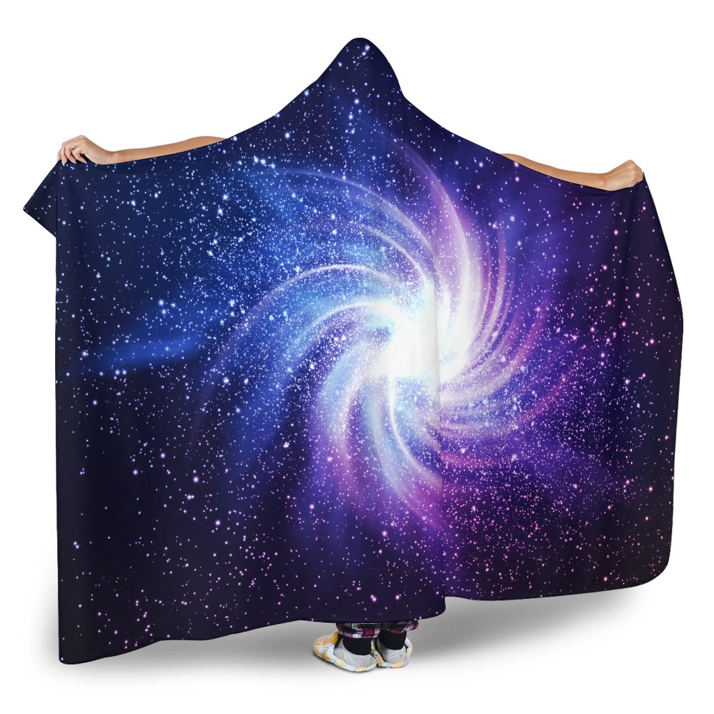 Blue Purple Spiral Galaxy Space Print Hooded Blanket GearFrost
