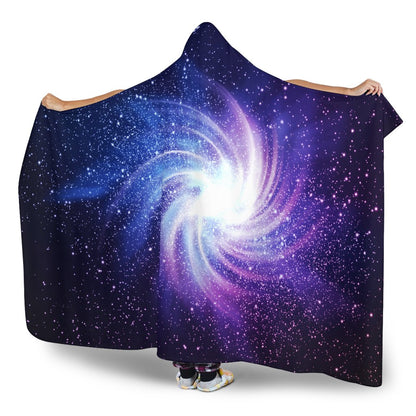 Blue Purple Spiral Galaxy Space Print Hooded Blanket GearFrost