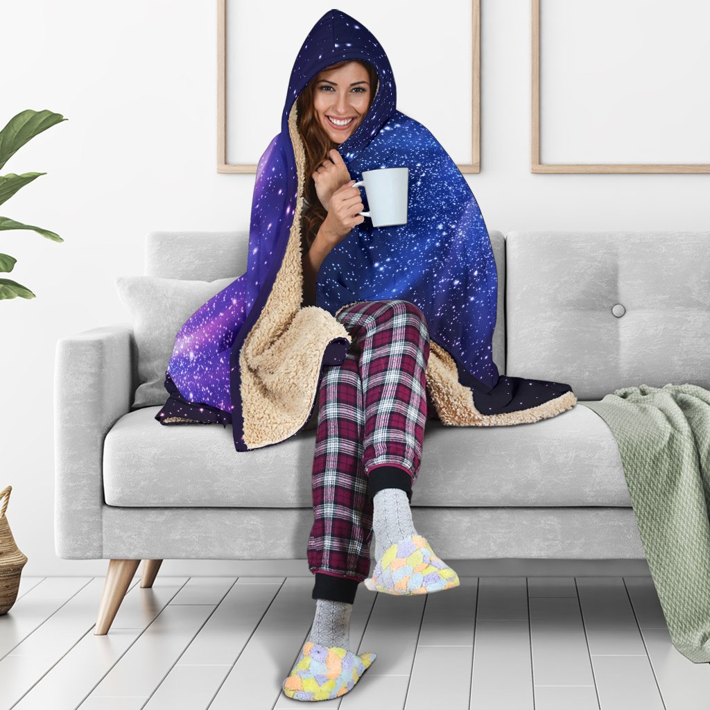 Blue Purple Spiral Galaxy Space Print Hooded Blanket GearFrost
