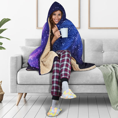 Blue Purple Spiral Galaxy Space Print Hooded Blanket GearFrost