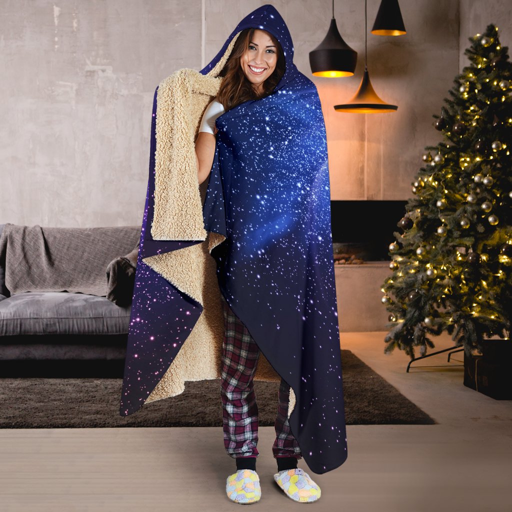Blue Purple Spiral Galaxy Space Print Hooded Blanket GearFrost