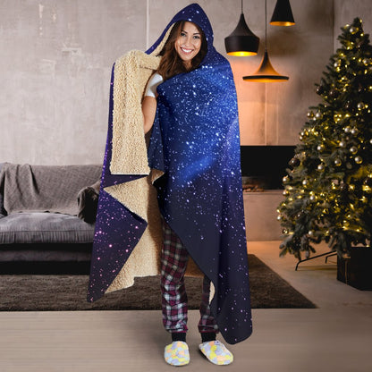 Blue Purple Spiral Galaxy Space Print Hooded Blanket GearFrost
