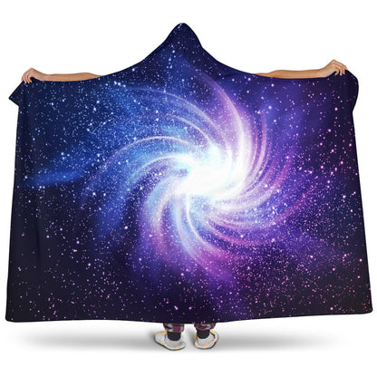 Blue Purple Spiral Galaxy Space Print Hooded Blanket GearFrost
