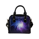 Blue Purple Spiral Galaxy Space Print Leather Shoulder Handbag GearFrost