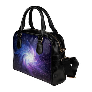 Blue Purple Spiral Galaxy Space Print Leather Shoulder Handbag GearFrost