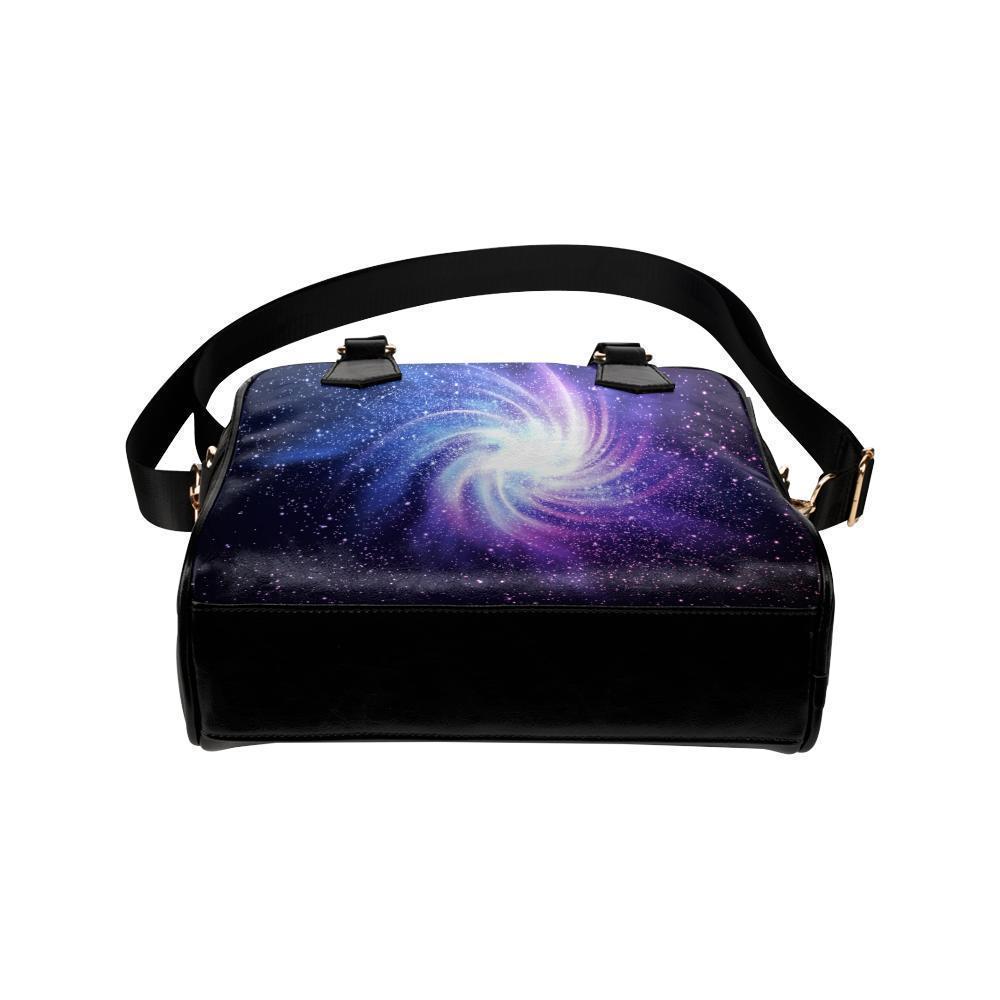 Blue Purple Spiral Galaxy Space Print Leather Shoulder Handbag GearFrost
