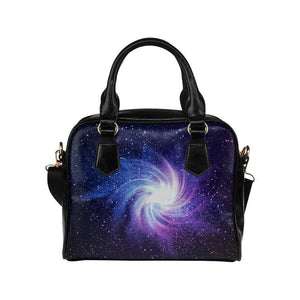 Blue Purple Spiral Galaxy Space Print Leather Shoulder Handbag GearFrost